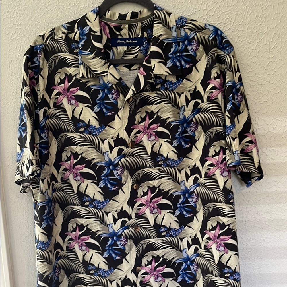 Tommy Bahama Men's Floral Hawaiian Shirt - Black, Blue, Pink, 100% silk